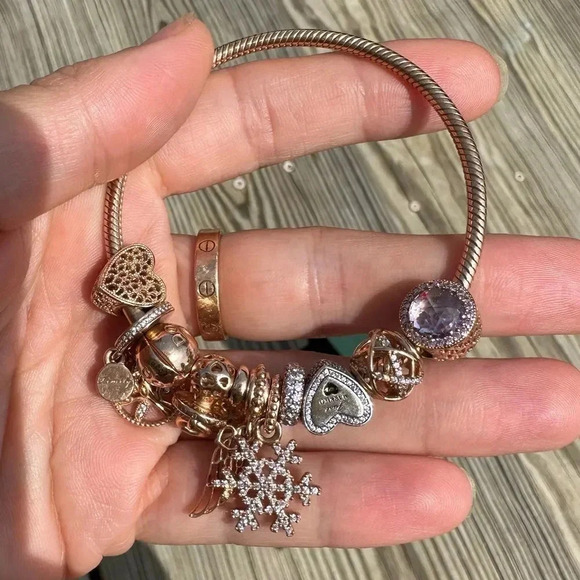 Pandora Limited edition Rose Gold bracelet set 10 charms,Very Rare to find - Picture 4 of 16